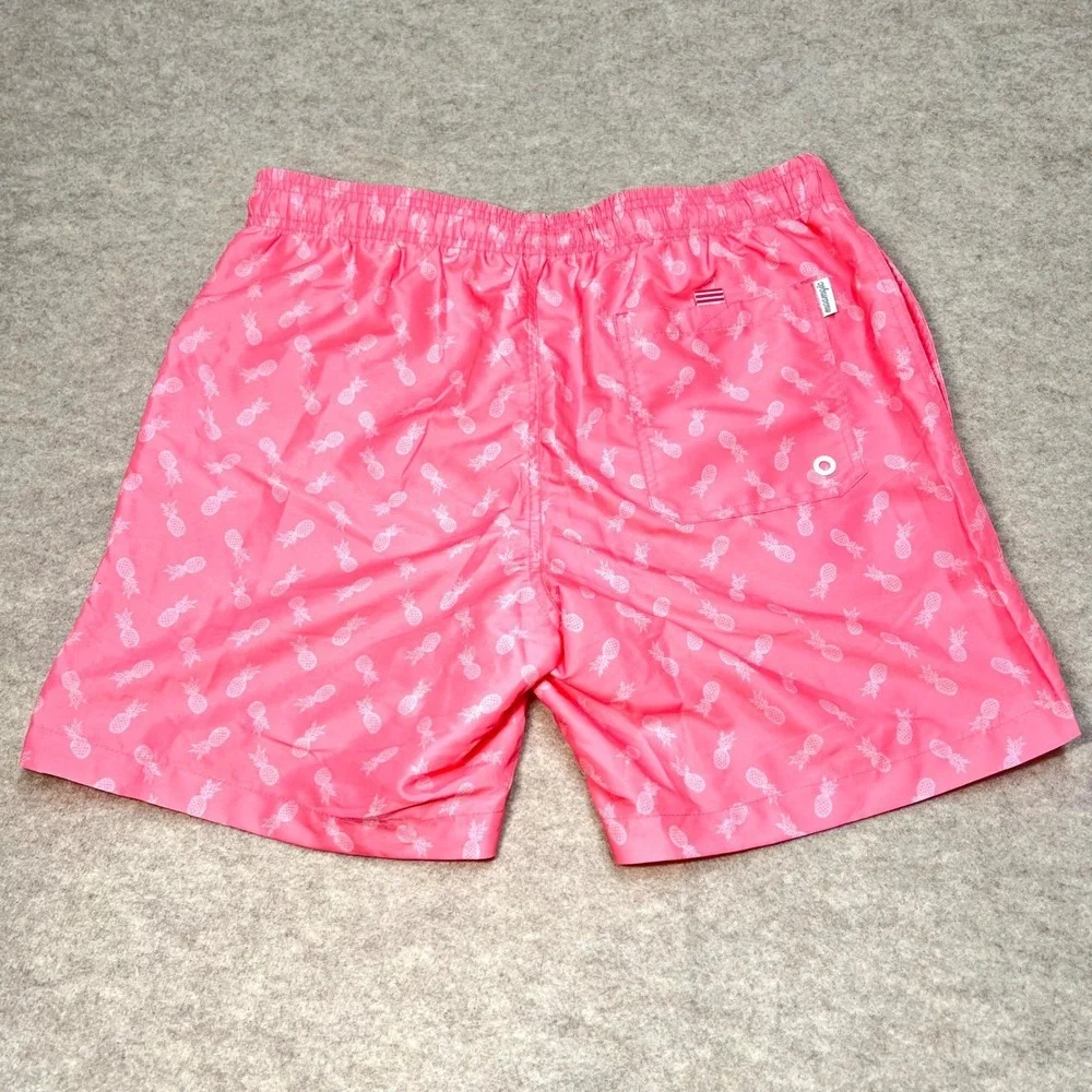 Maamgic‎ Mens Pink Pineapple Print Swim Trunks Mesh Lined Board Shorts Sz Medium
